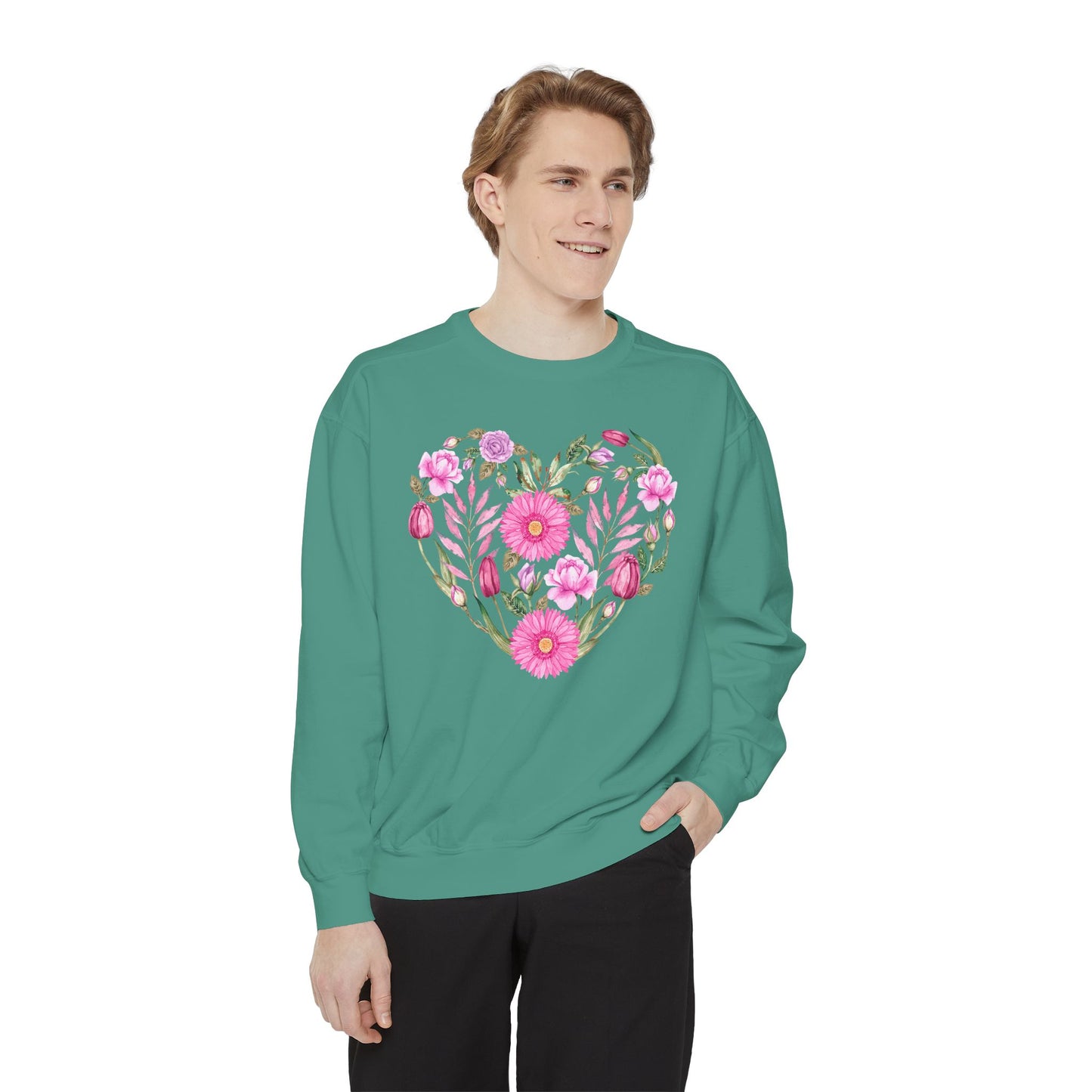 Pink Flowers Heart - Comfort Colors Sweatshirt