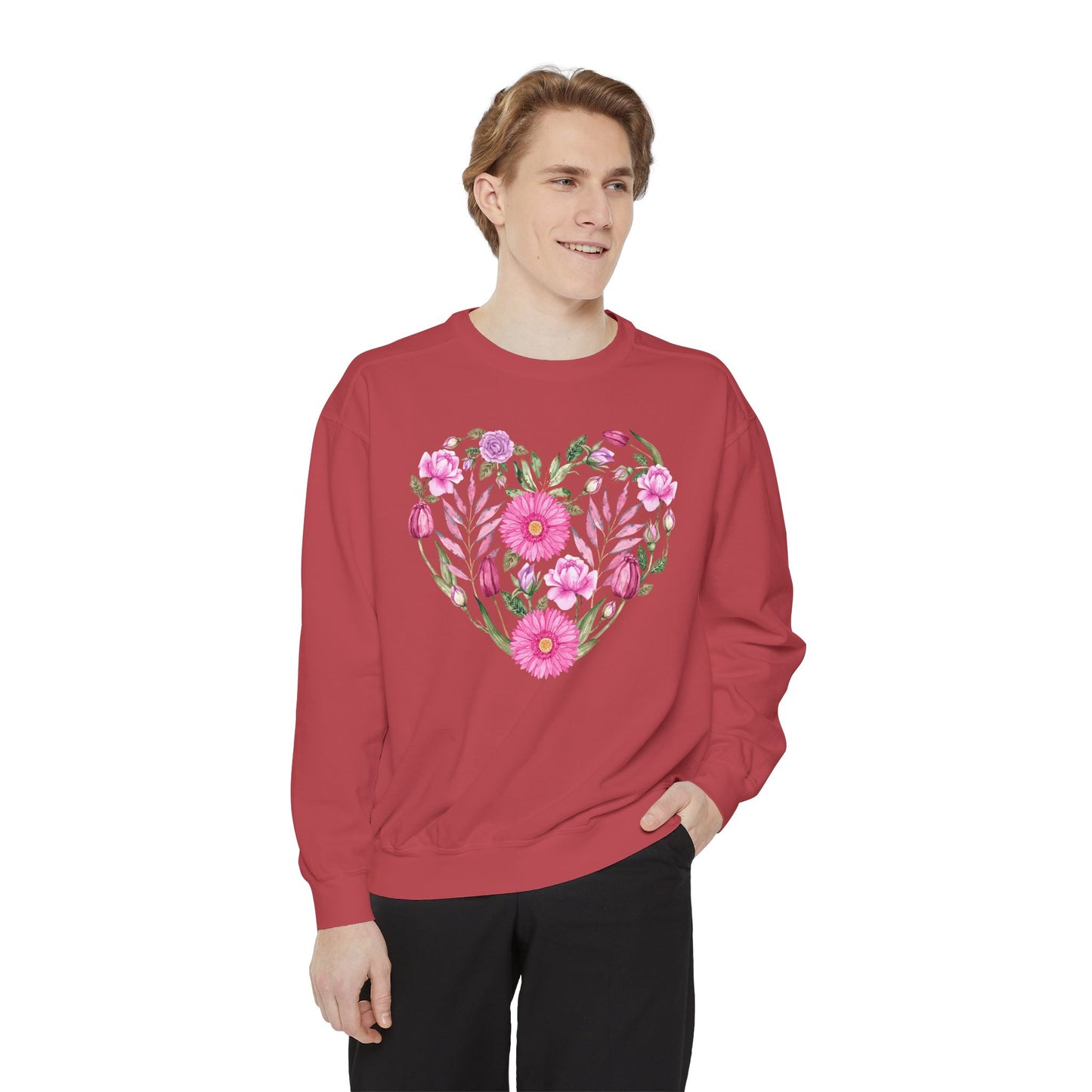 Pink Flowers Heart - Comfort Colors Sweatshirt