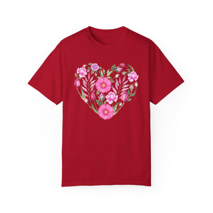 Pink Flowers Heart - Comfort Colors Shirt