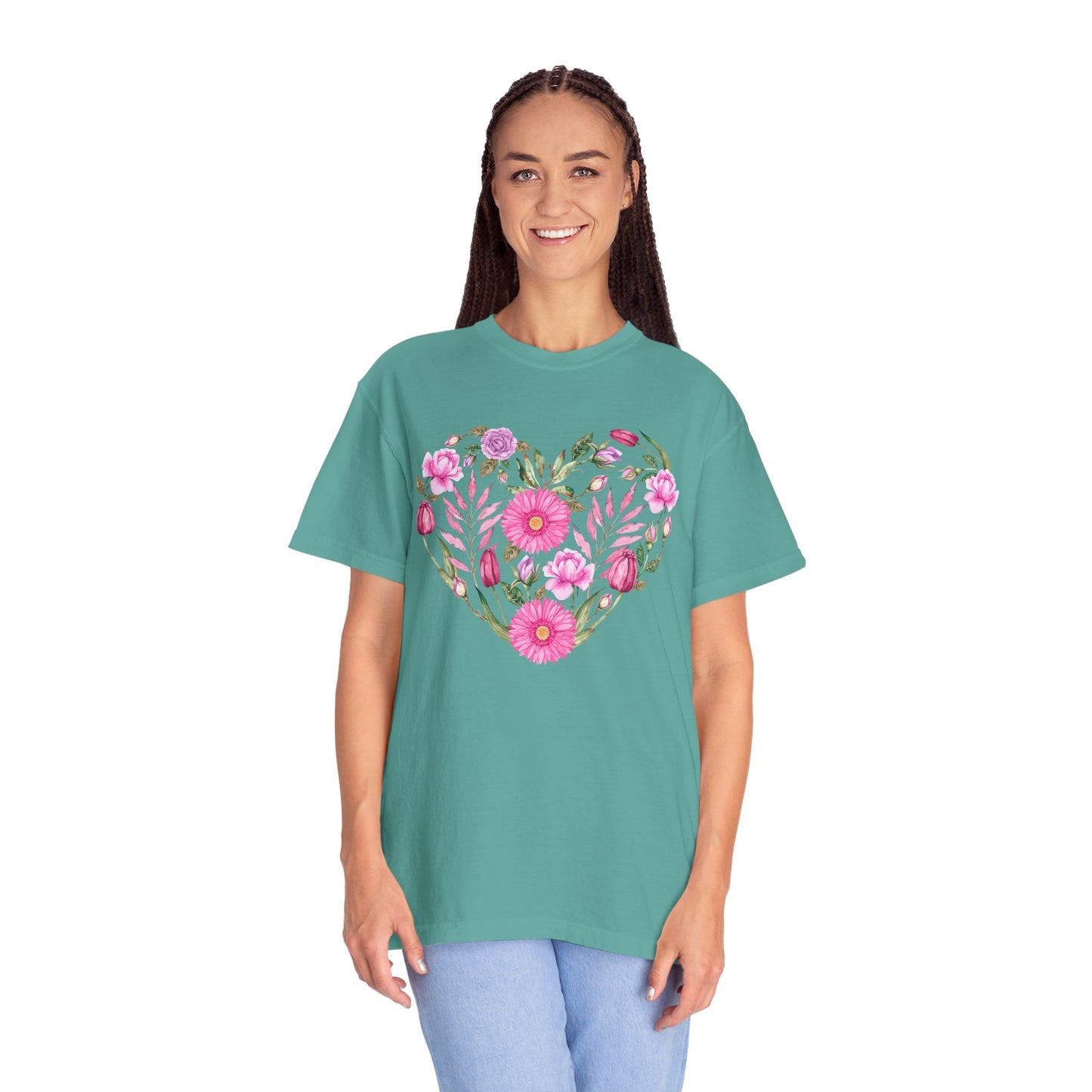 Pink Flowers Heart - Comfort Colors Shirt
