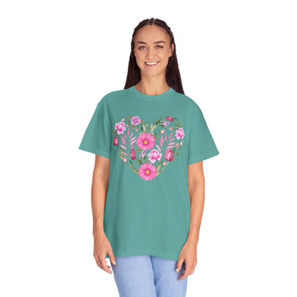 Pink Flowers Heart - Comfort Colors Shirt