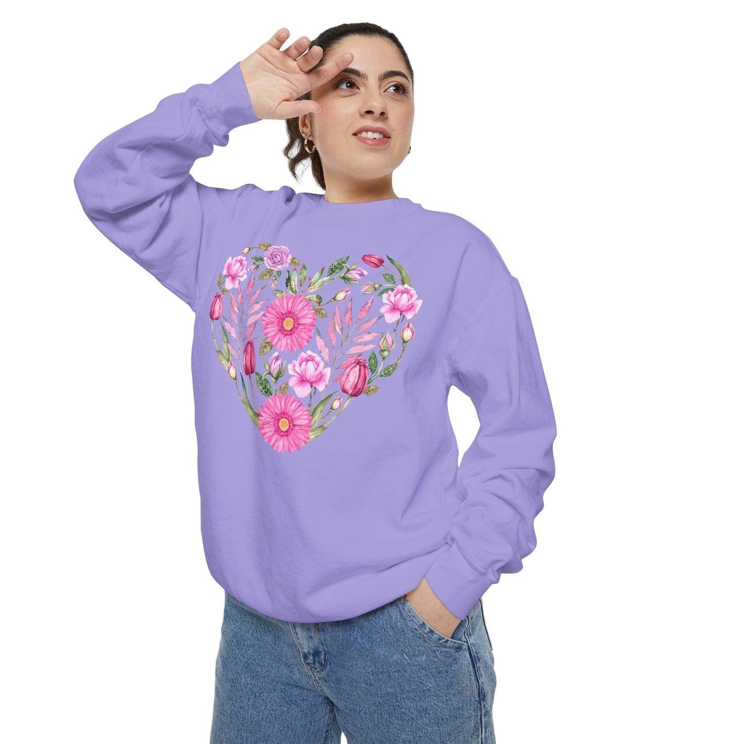 Pink Flowers Heart - Comfort Colors Sweatshirt