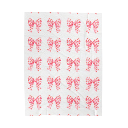Pink Bows & Hearts - Velveteen Plush Blanket