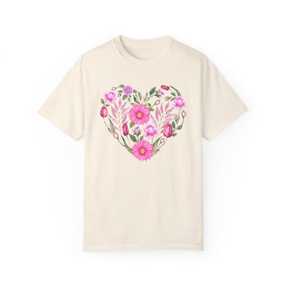 Pink Flowers Heart - Comfort Colors Shirt