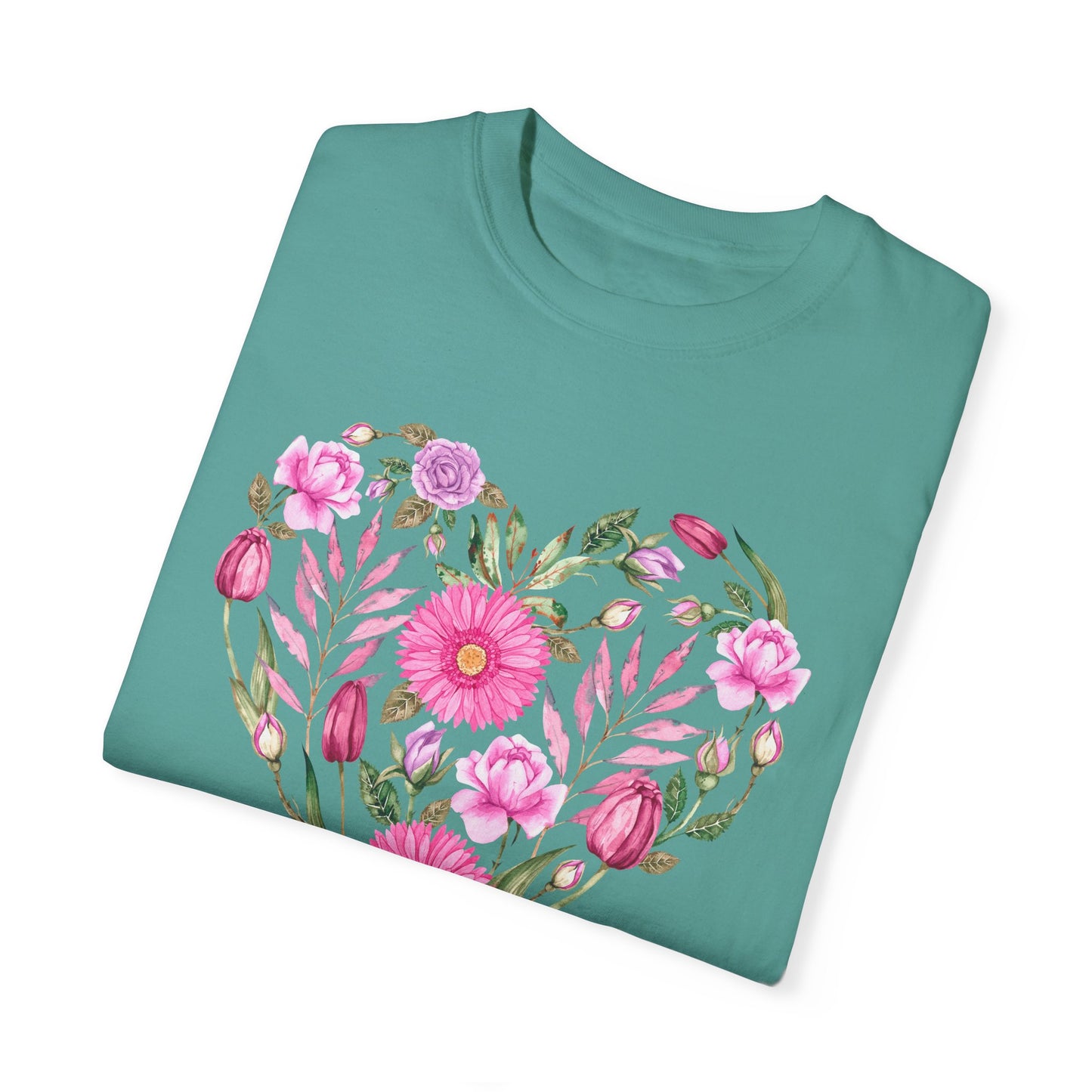 Pink Flowers Heart - Comfort Colors Shirt