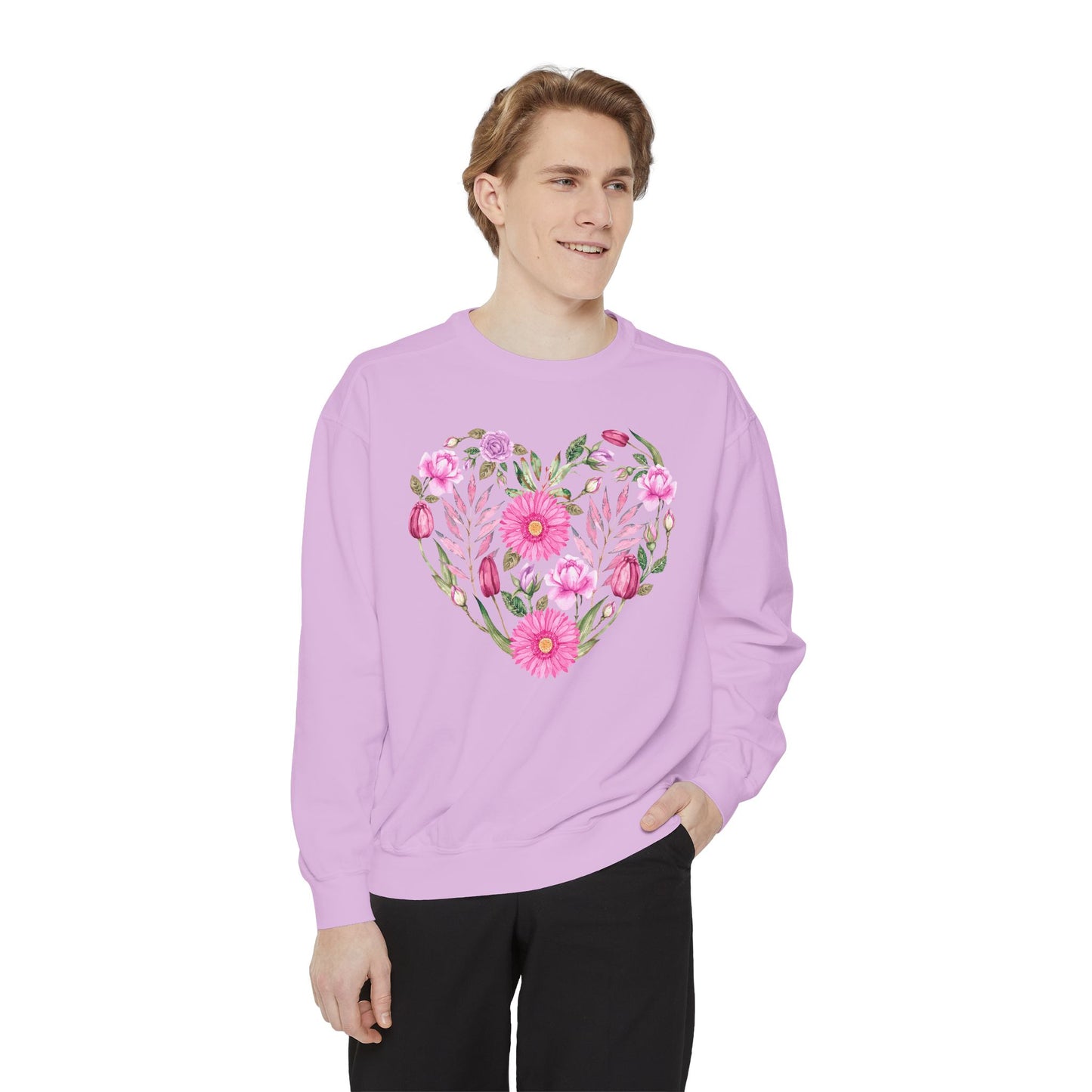 Pink Flowers Heart - Comfort Colors Sweatshirt