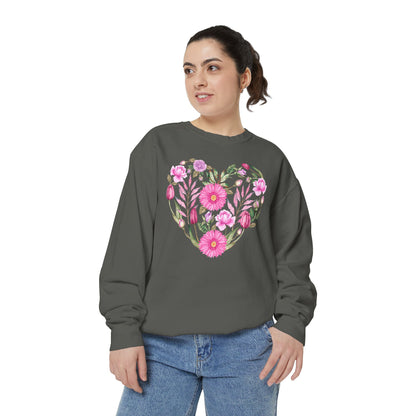 Pink Flowers Heart - Comfort Colors Sweatshirt