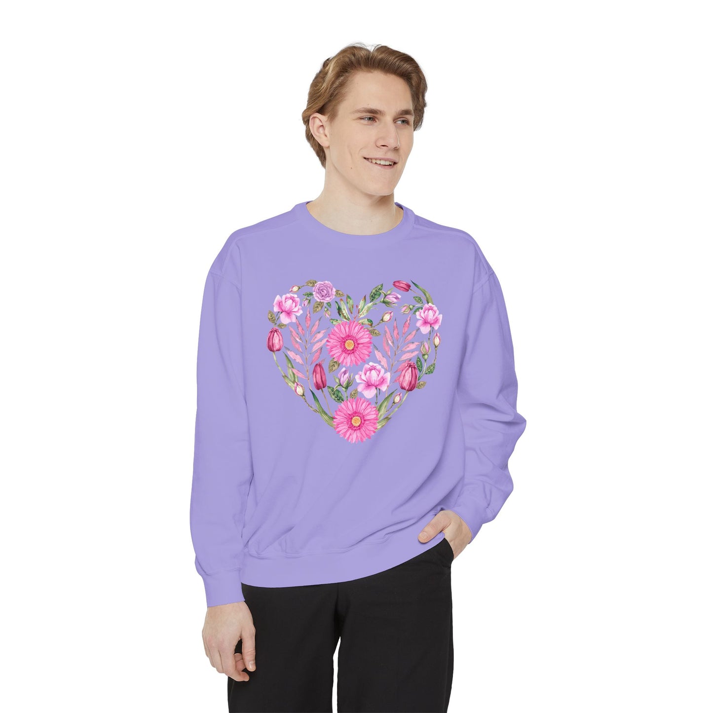 Pink Flowers Heart - Comfort Colors Sweatshirt