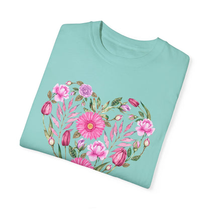 Pink Flowers Heart - Comfort Colors Shirt