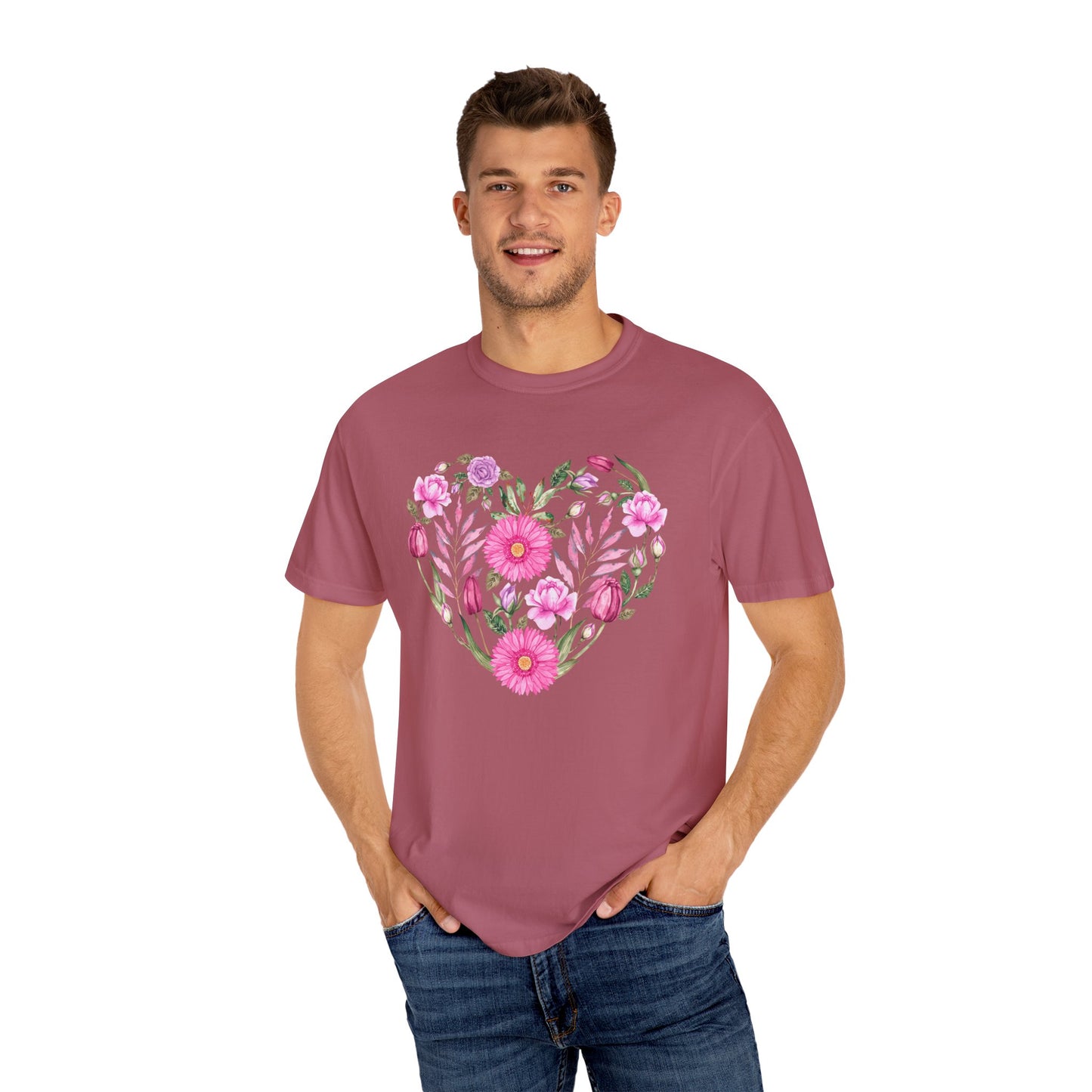 Pink Flowers Heart - Comfort Colors Shirt