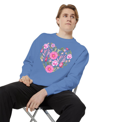 Pink Flowers Heart - Comfort Colors Sweatshirt