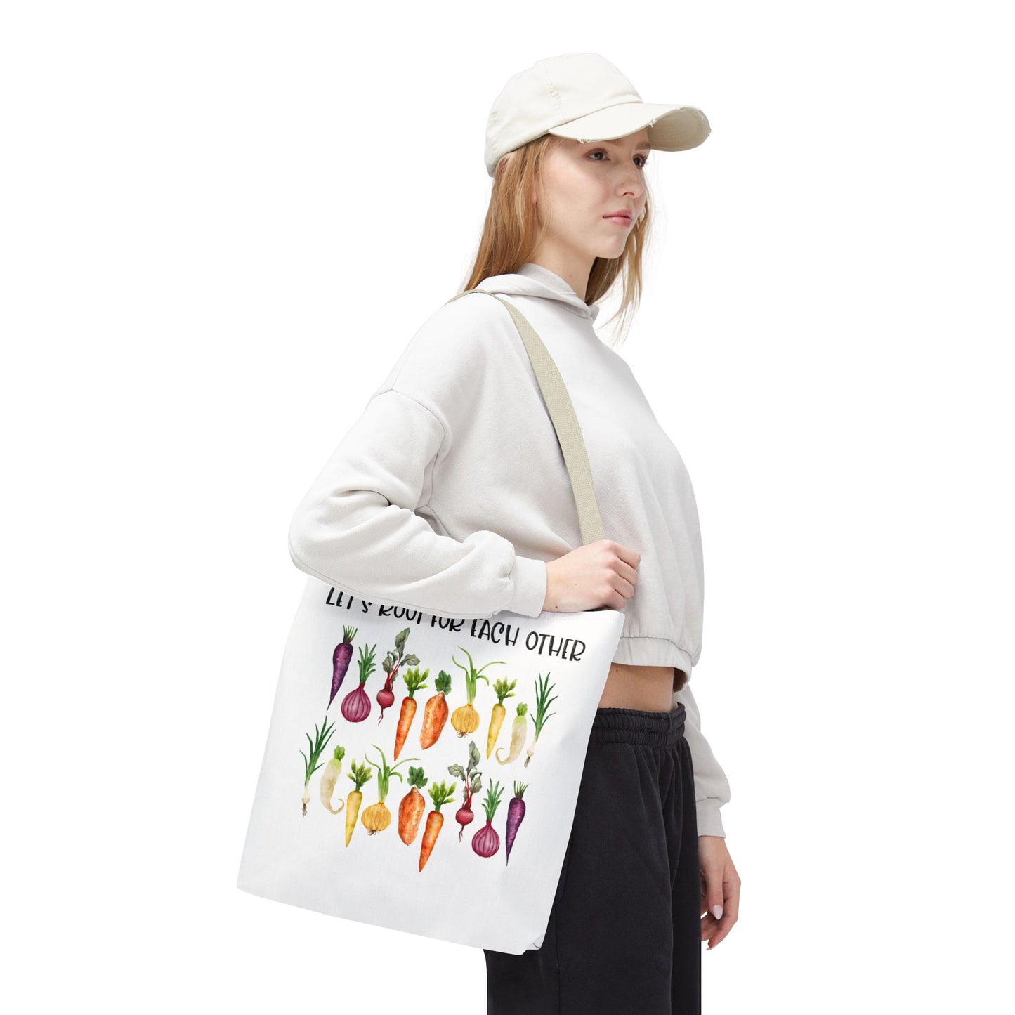 Let's Root for Each Other Tote Bag - Colorful Vegetable Design