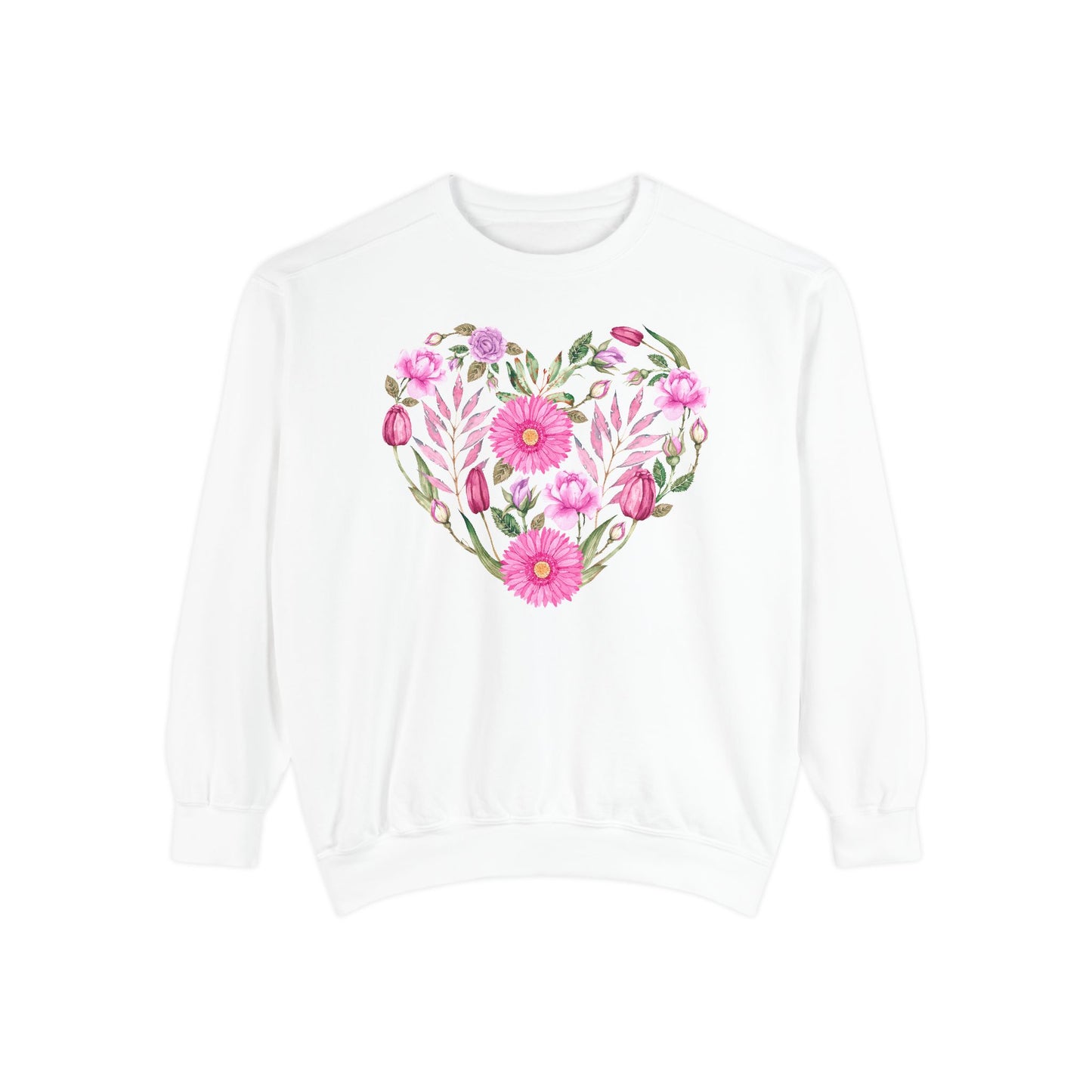 Pink Flowers Heart - Comfort Colors Sweatshirt