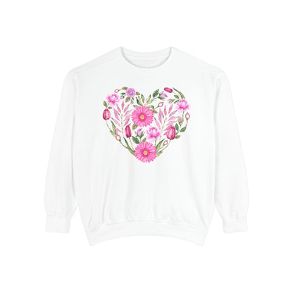 Pink Flowers Heart - Comfort Colors Sweatshirt