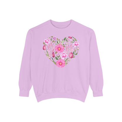 Pink Flowers Heart - Comfort Colors Sweatshirt