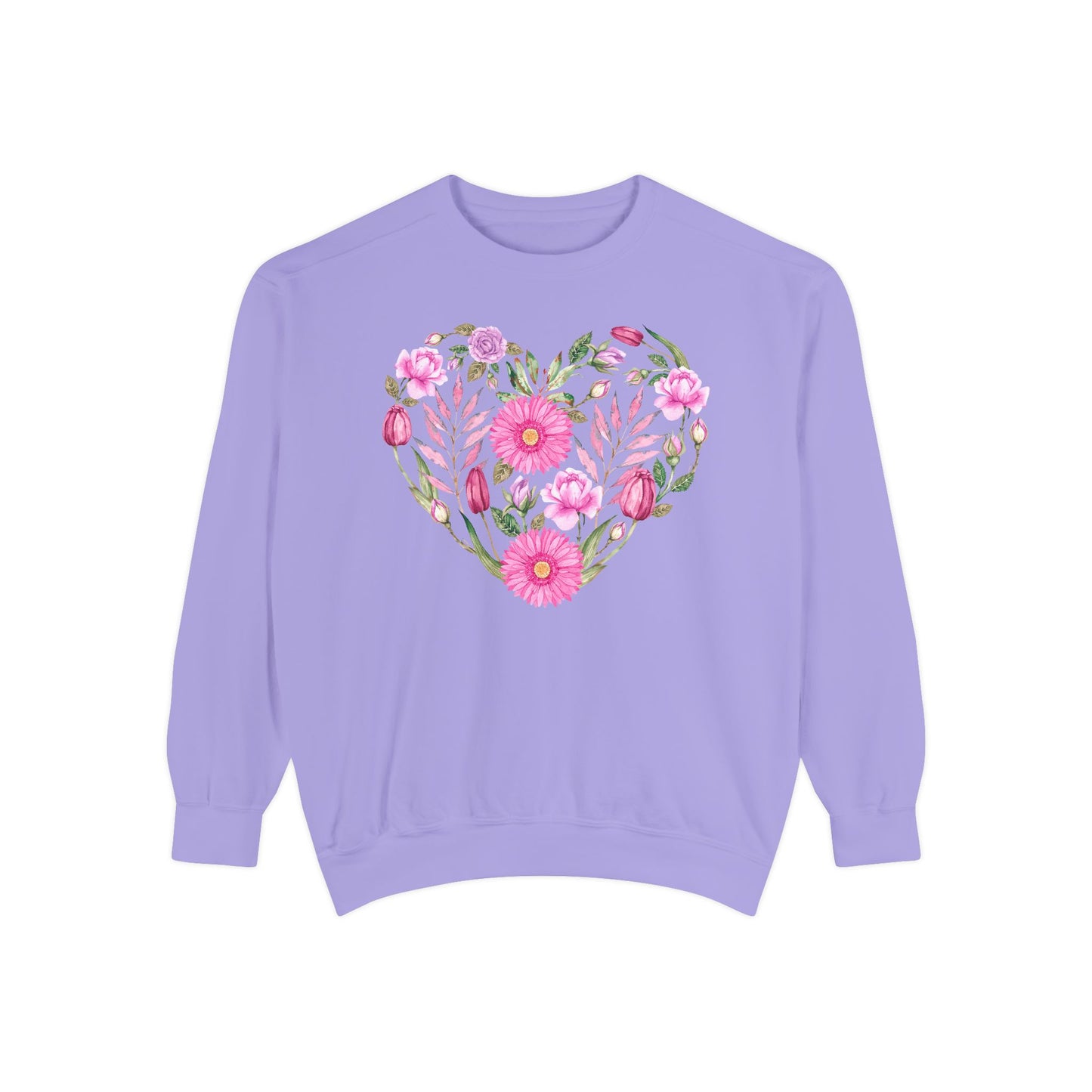 Pink Flowers Heart - Comfort Colors Sweatshirt