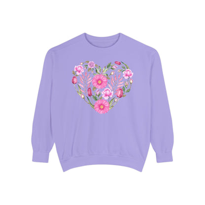 Pink Flowers Heart - Comfort Colors Sweatshirt