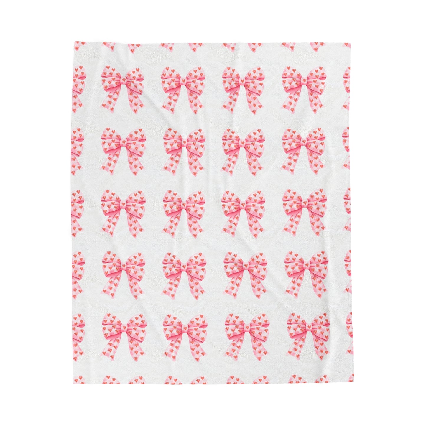 Pink Bows & Hearts - Velveteen Plush Blanket