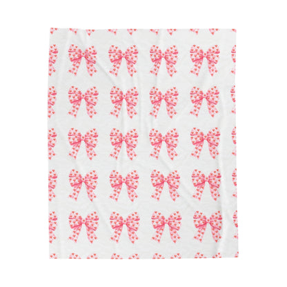Pink Bows & Hearts - Velveteen Plush Blanket