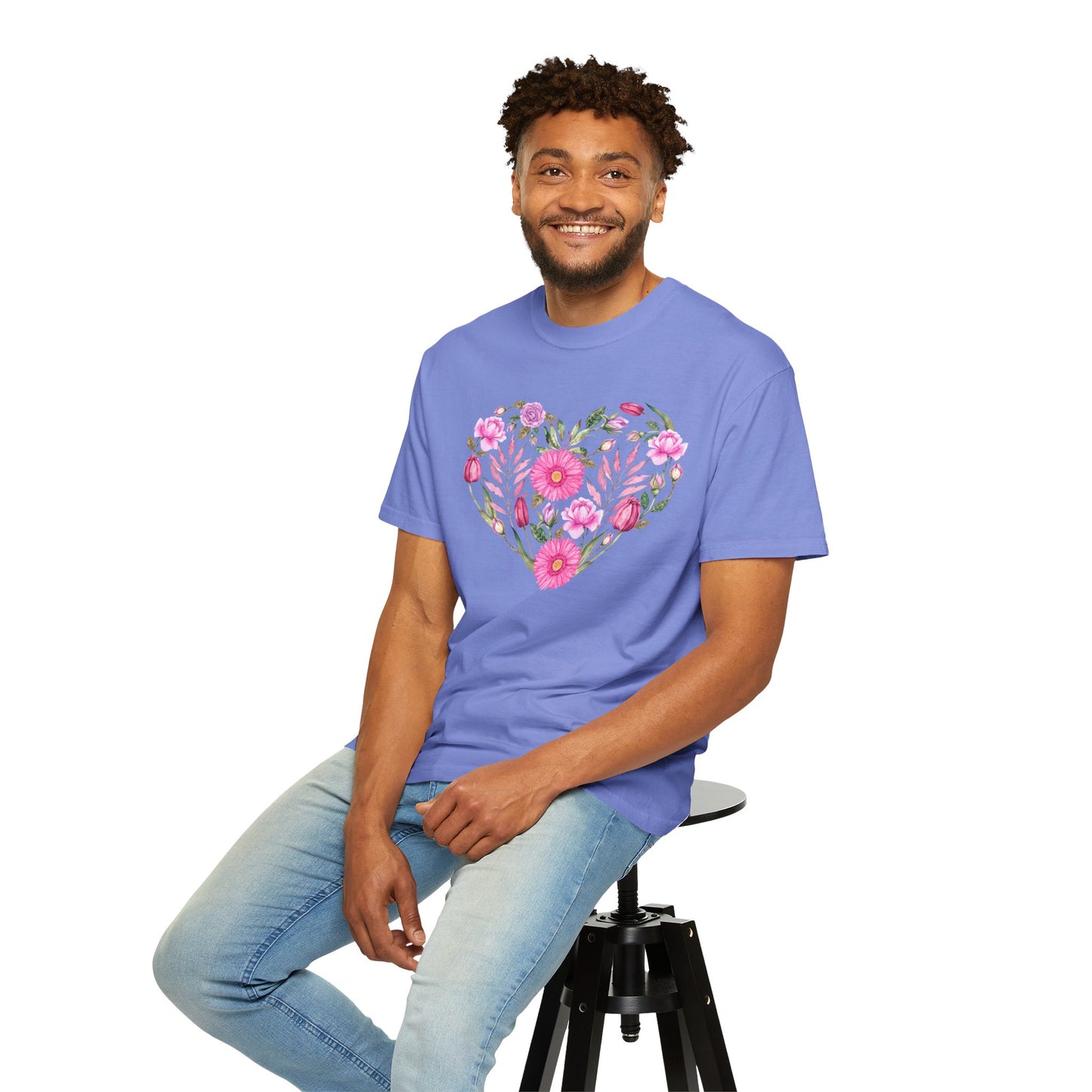 Pink Flowers Heart - Comfort Colors Shirt