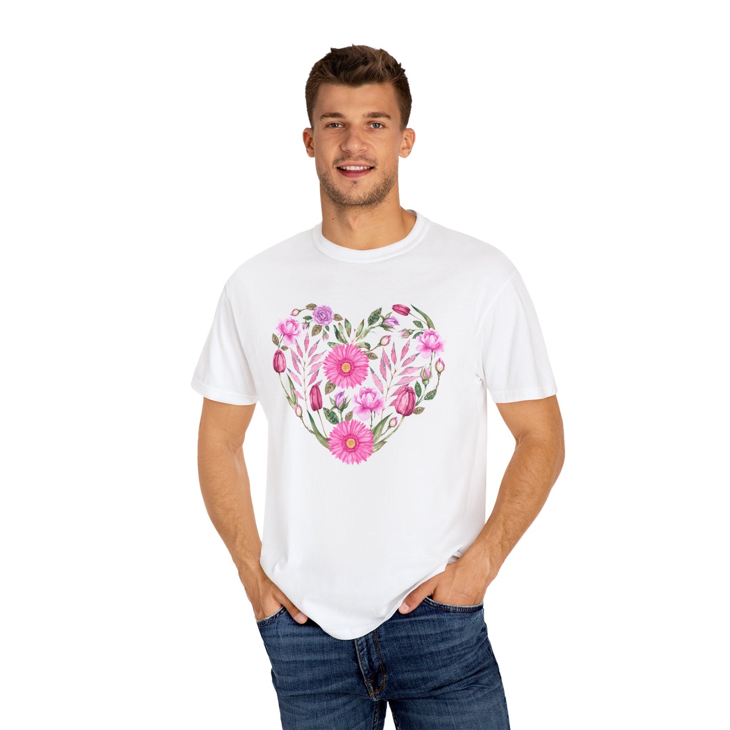 Pink Flowers Heart - Comfort Colors Shirt
