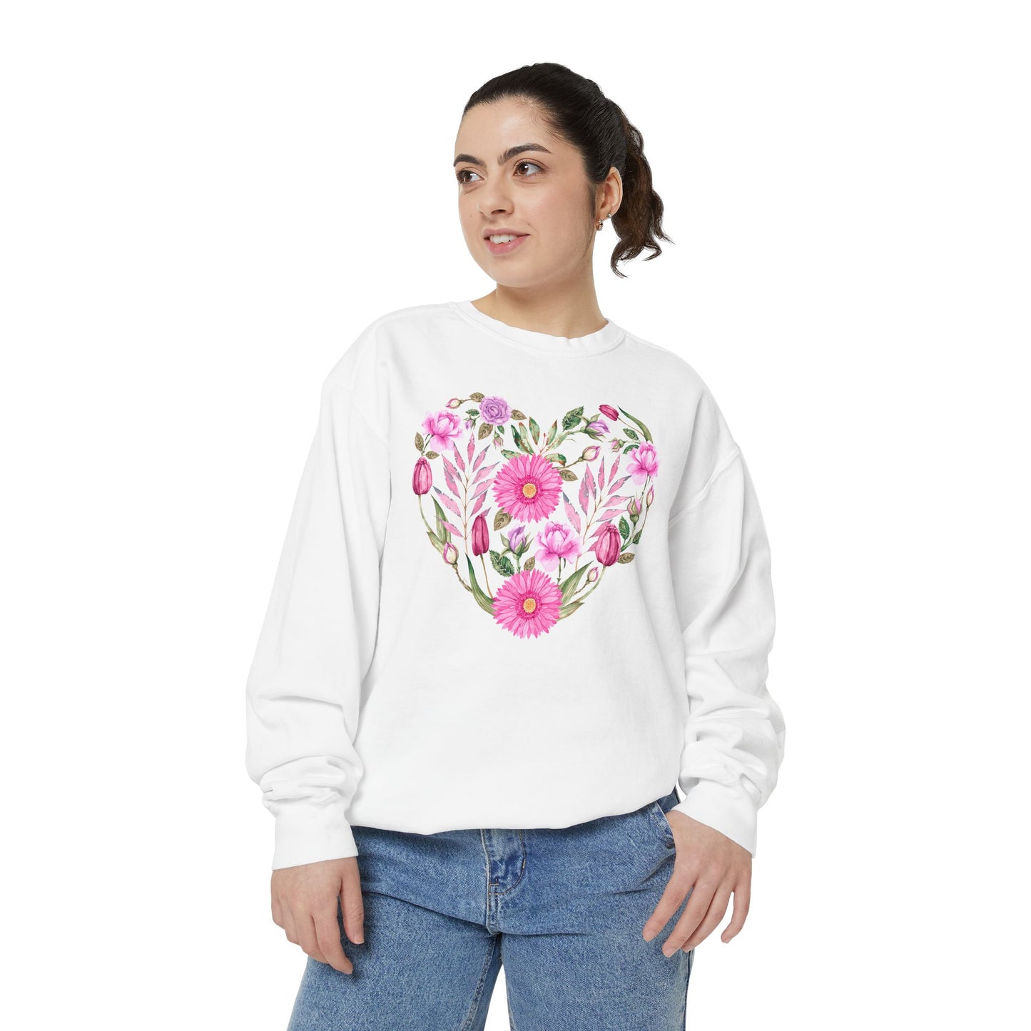Pink Flowers Heart - Comfort Colors Sweatshirt