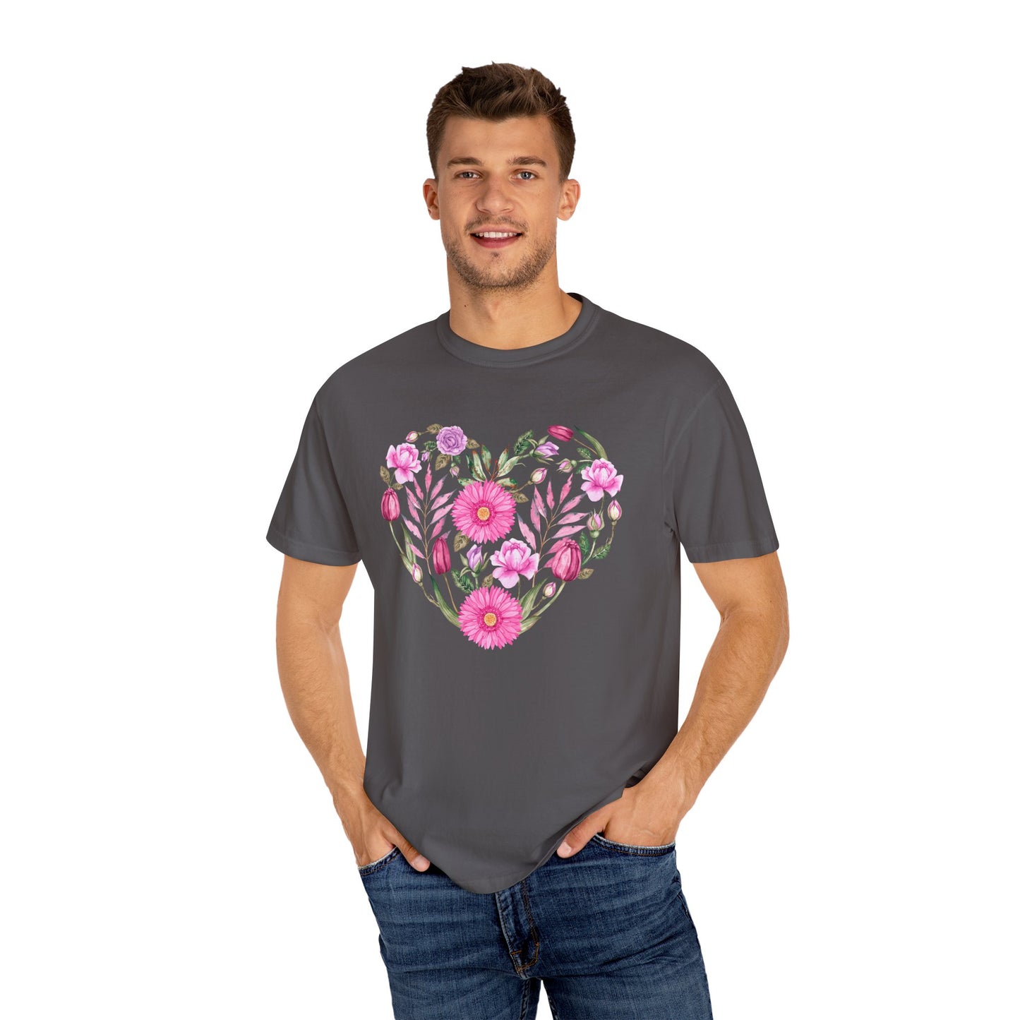 Pink Flowers Heart - Comfort Colors Shirt