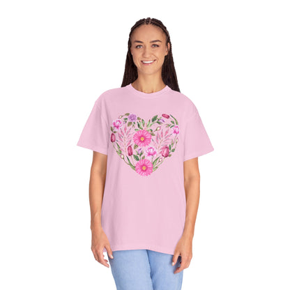 Pink Flowers Heart - Comfort Colors Shirt