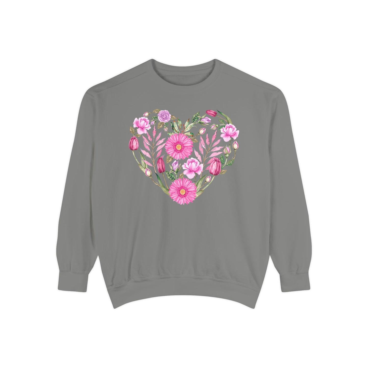 Pink Flowers Heart - Comfort Colors Sweatshirt