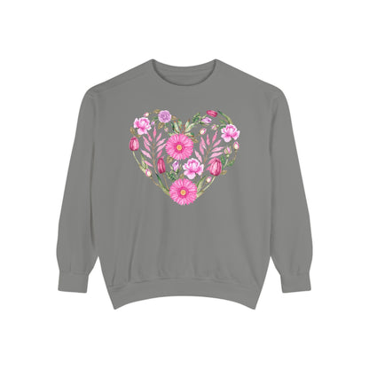 Pink Flowers Heart - Comfort Colors Sweatshirt