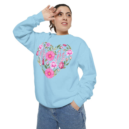 Pink Flowers Heart - Comfort Colors Sweatshirt