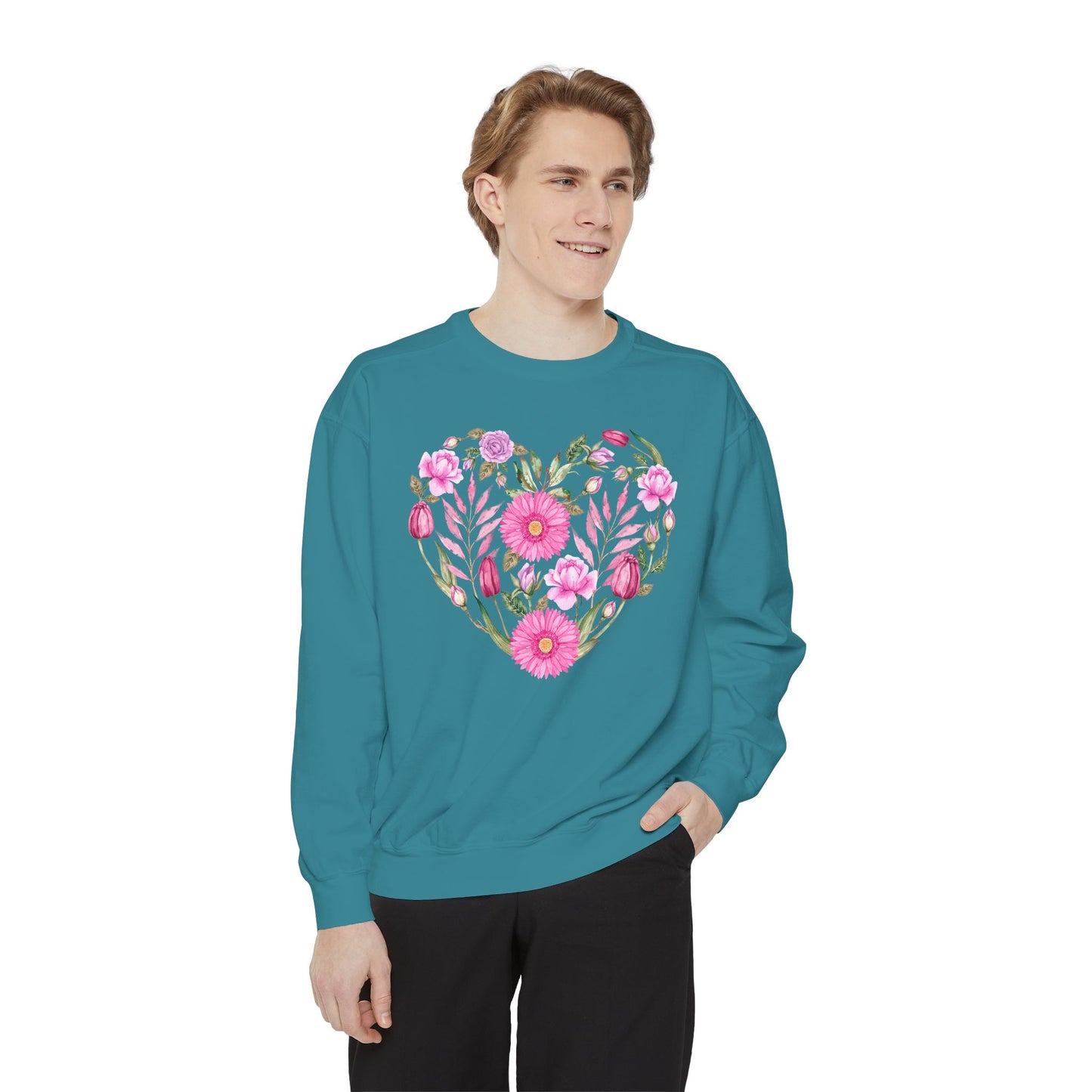 Pink Flowers Heart - Comfort Colors Sweatshirt
