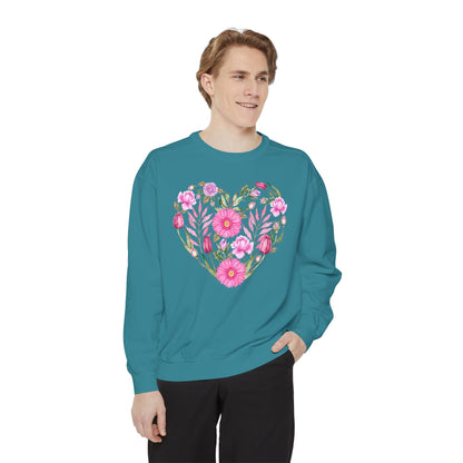 Pink Flowers Heart - Comfort Colors Sweatshirt