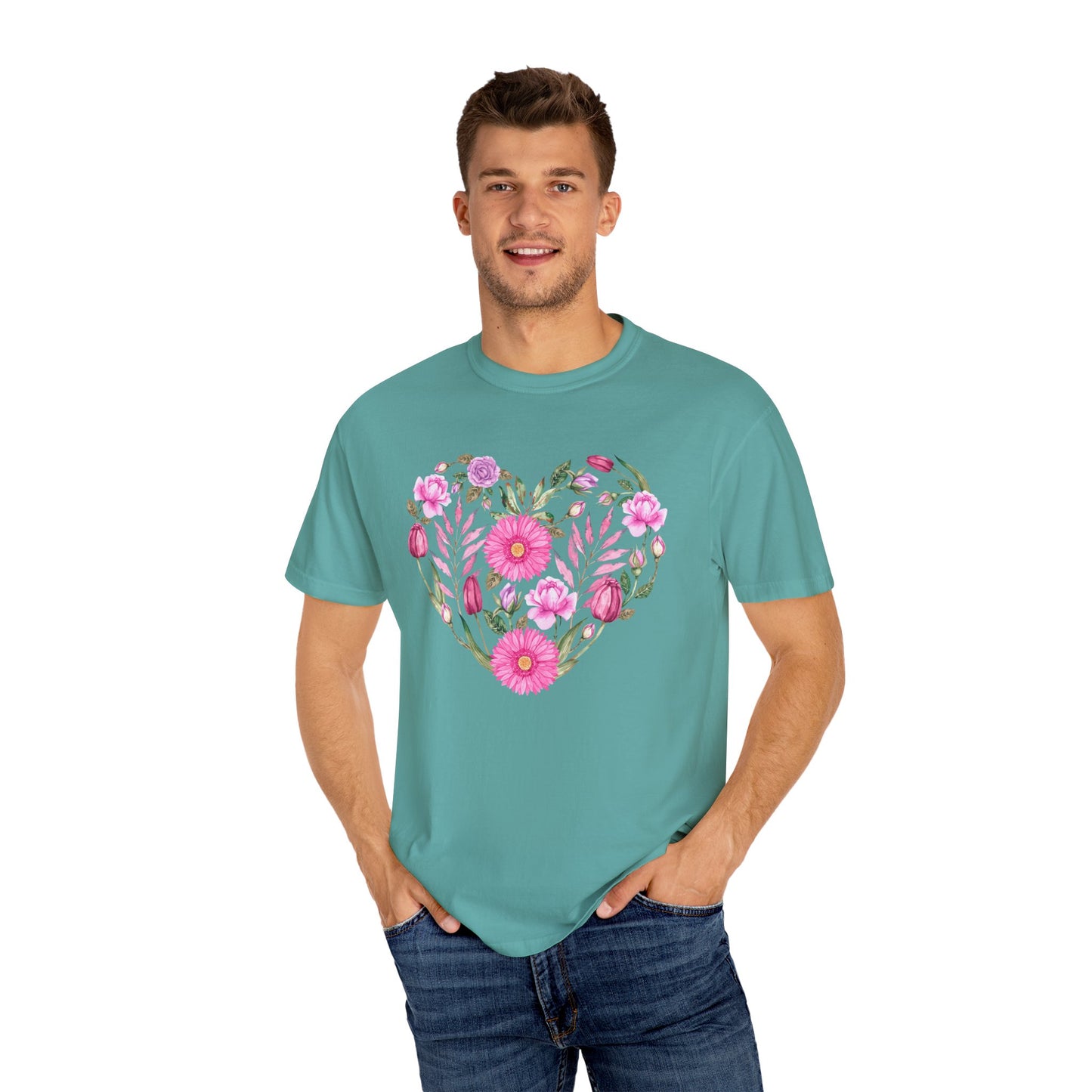 Pink Flowers Heart - Comfort Colors Shirt
