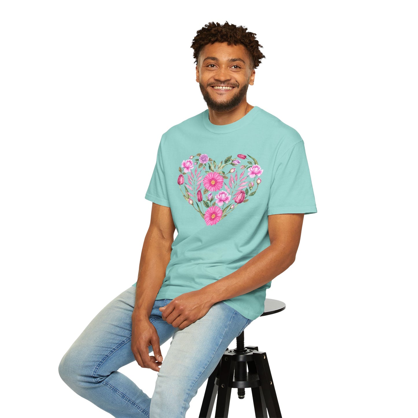 Pink Flowers Heart - Comfort Colors Shirt