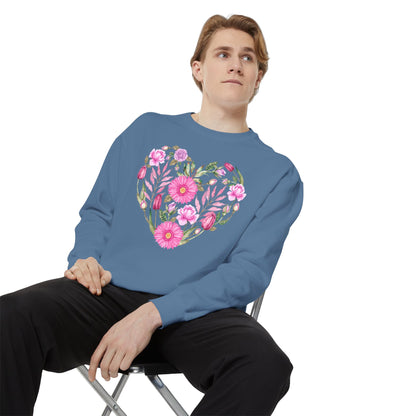 Pink Flowers Heart - Comfort Colors Sweatshirt