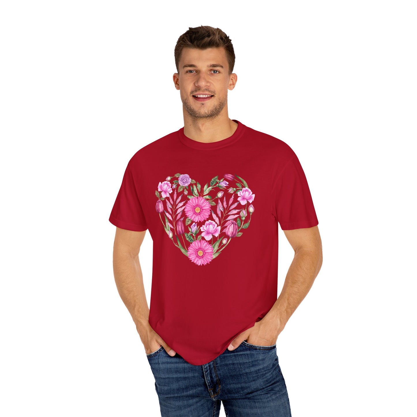 Pink Flowers Heart - Comfort Colors Shirt