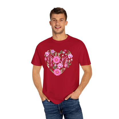Pink Flowers Heart - Comfort Colors Shirt