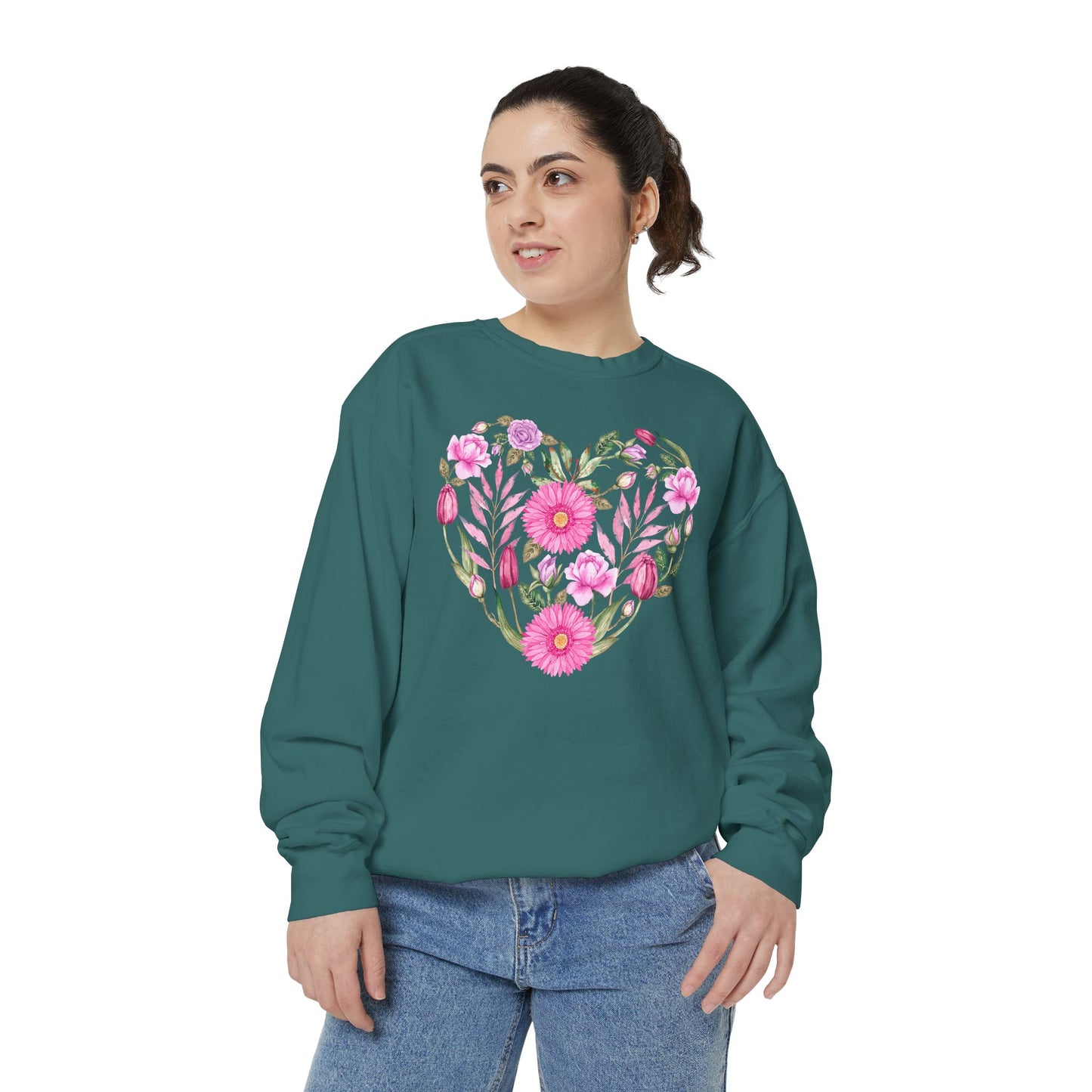 Pink Flowers Heart - Comfort Colors Sweatshirt
