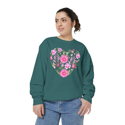 Pink Flowers Heart - Comfort Colors Sweatshirt