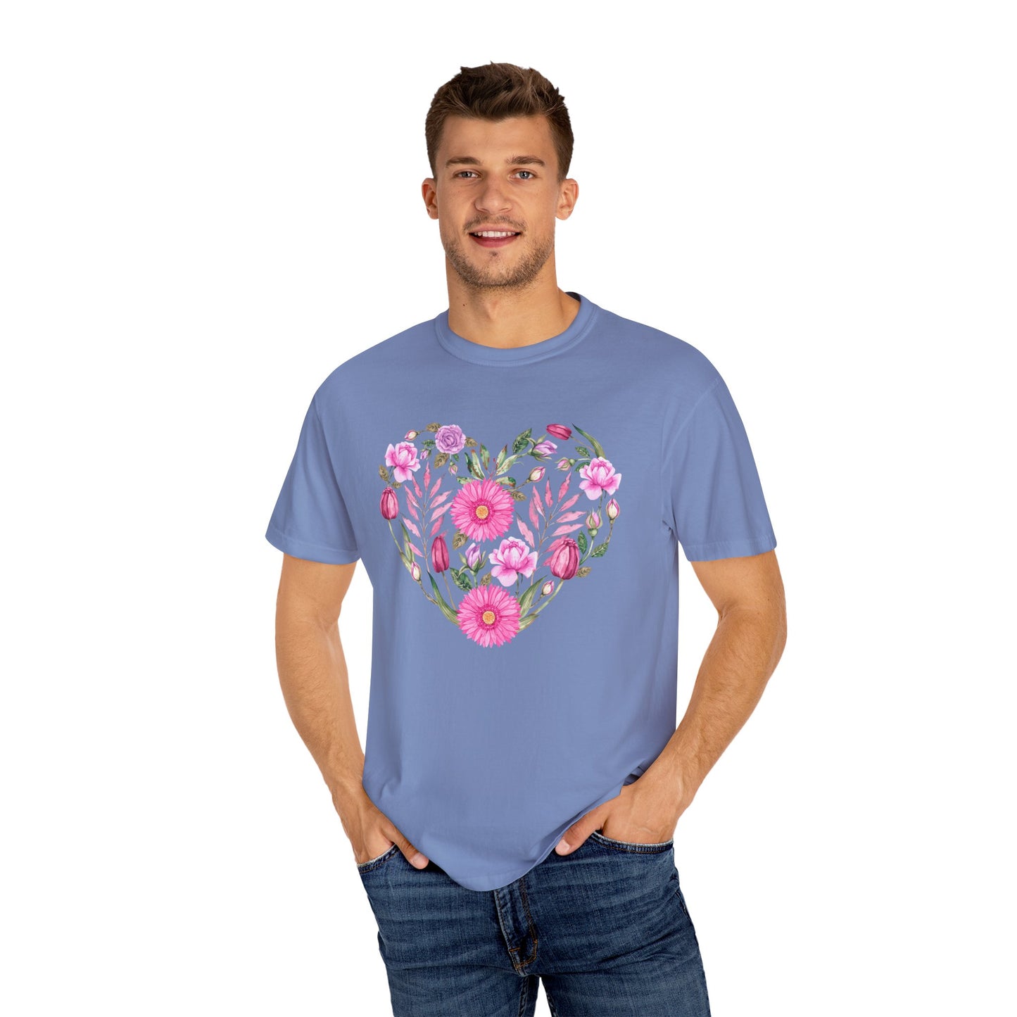 Pink Flowers Heart - Comfort Colors Shirt