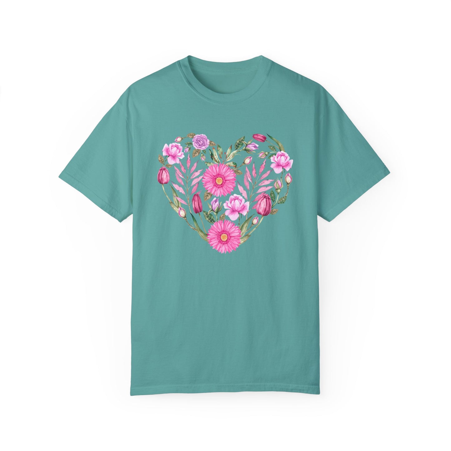 Pink Flowers Heart - Comfort Colors Shirt