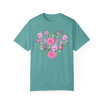Pink Flowers Heart - Comfort Colors Shirt