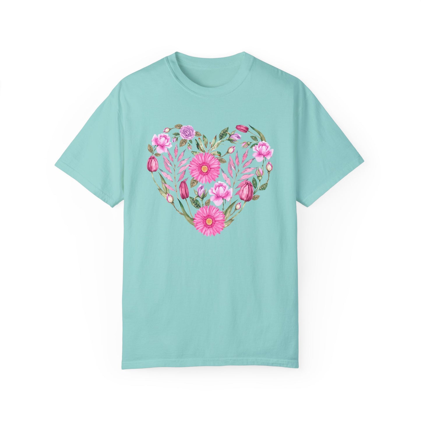 Pink Flowers Heart - Comfort Colors Shirt