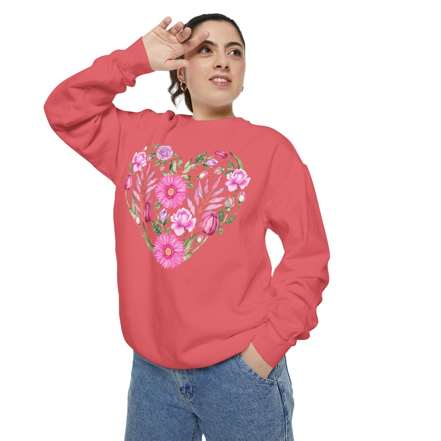 Pink Flowers Heart - Comfort Colors Sweatshirt