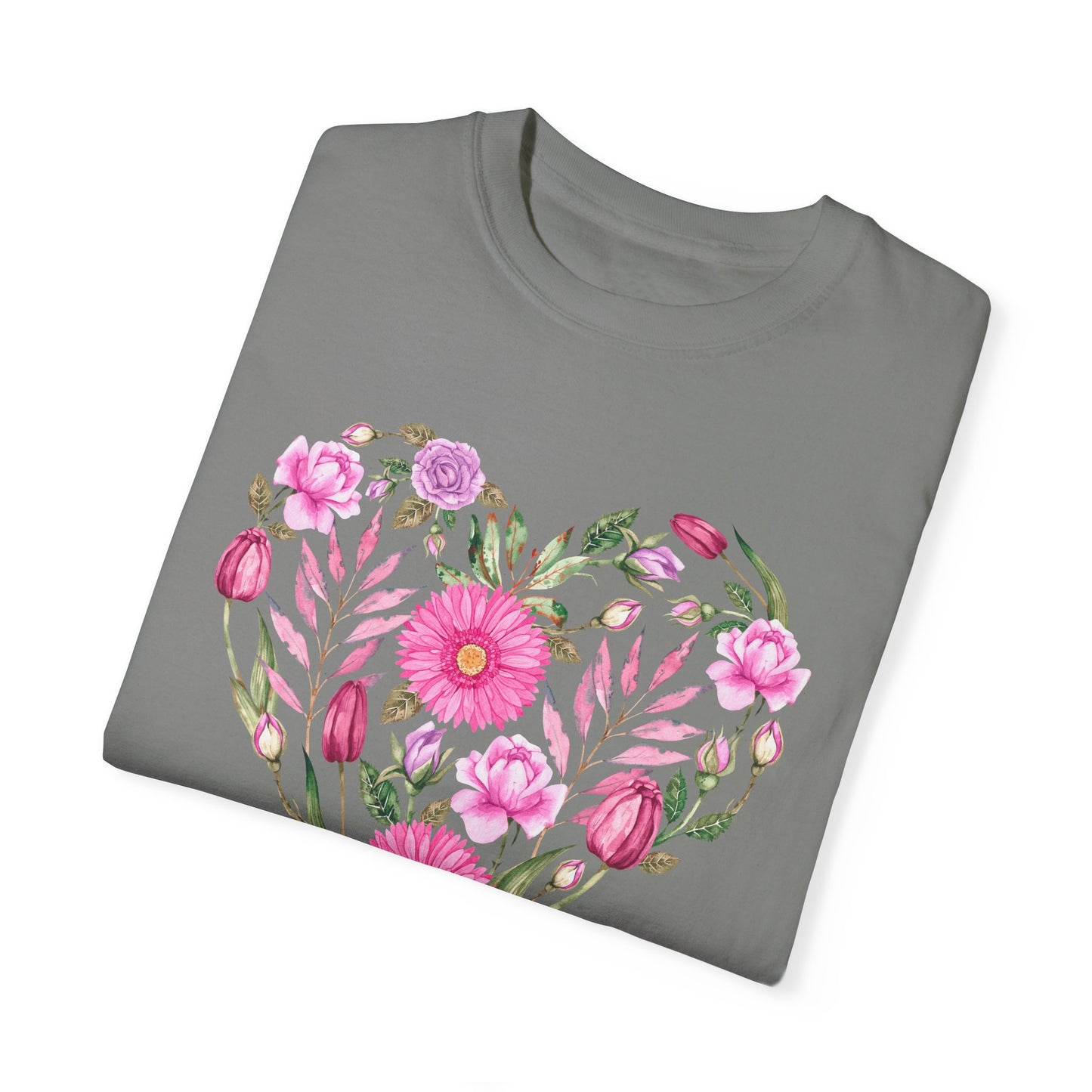 Pink Flowers Heart - Comfort Colors Shirt