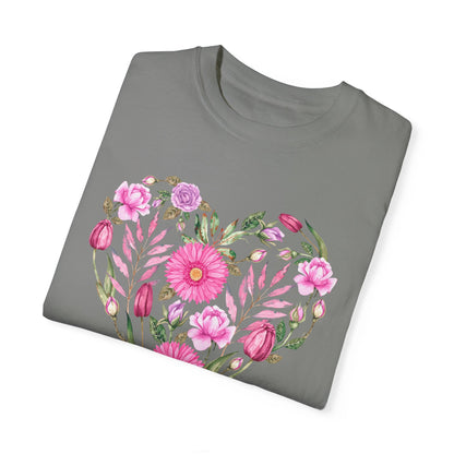 Pink Flowers Heart - Comfort Colors Shirt