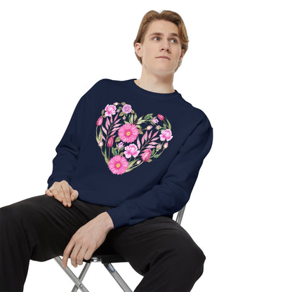 Pink Flowers Heart - Comfort Colors Sweatshirt