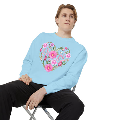 Pink Flowers Heart - Comfort Colors Sweatshirt