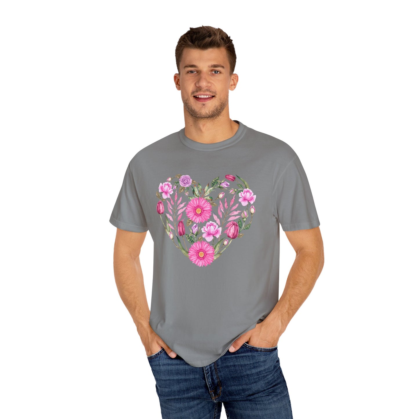 Pink Flowers Heart - Comfort Colors Shirt